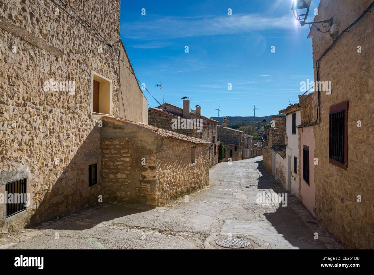 Traditionelle Architektur in Fuendetodos, einem kleinen Dorf in der Provinz Zaragoza, Spanien. Es ist bekannt als Geburtsort des Malers Franc Stockfoto