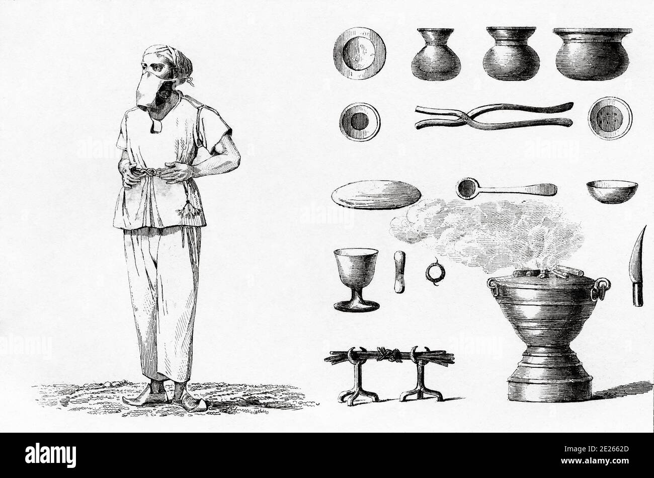 Parse machen das Costi Gebet. Verschiedene Utensilien im Zusammenhang mit dem Kult der Parsen. Iran. Alter Stahl graviert antiken Druck. Veröffentlicht in L'Univers La Perse, in 1841. Geschichte des alten persischen Reiches Stockfoto Parse machen das Costi Gebet. Verschiedene Utensilien im Zusammenhang mit dem Kult der Parsen. Iran. Alter Stahl graviert antiken Druck. Veröffentlicht in L'Univers La Perse, in 1841. Geschichte des alten persischen Reiches Stockfoto