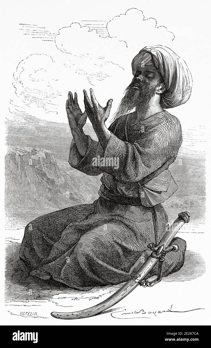 Porträt von Hadji Bilal haji bilal Pilger tartarus Begleiter von Vambery, aus Reisen in Zentralasien 1863 von Armin Vambery. Alter Stich El Mundo en la Mano 1878 Stockfoto