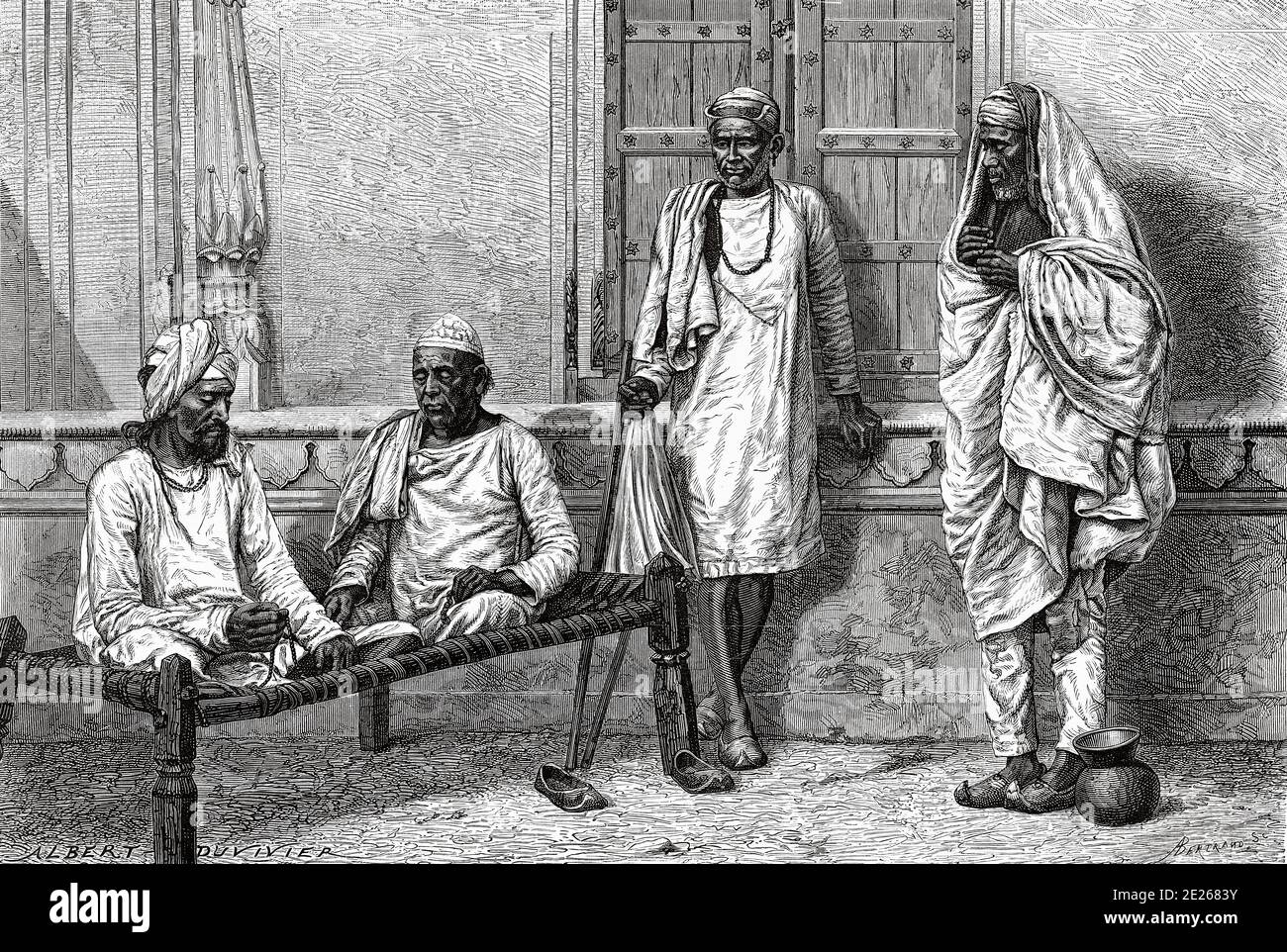 Porträt religiöser Bettelmönder, Benares. Uttar Pradesh, Indien. Alte Gravurillustration aus El Mundo en la Mano 1878 Stockfoto