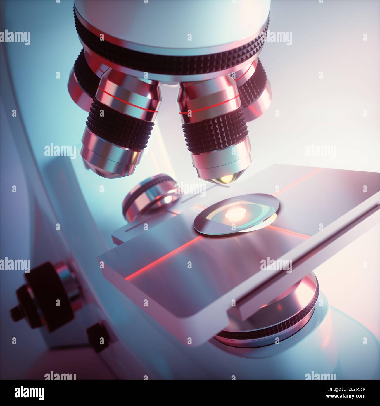 Optisches Elektronenmikroskop. Laborinstrument, Wissenschaftskonzept und mikroskopische Forschung. Stockfoto