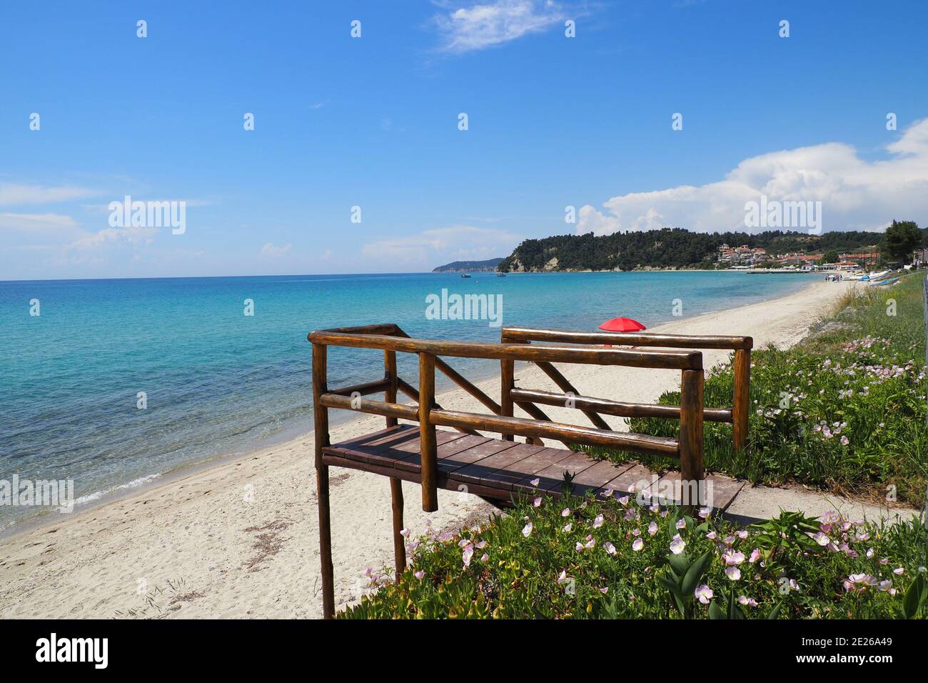 Strand im Dorf Siviri in Chalkidiki Griechenland Stockfoto