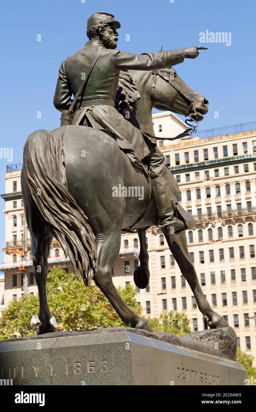 Statue von General John Fulton Reynolds (1820 - 1863) in Philadelphia, USA. Reynolds führte die Armee der Union der Potomac in die Schlacht von Gettysburg. Stockfoto