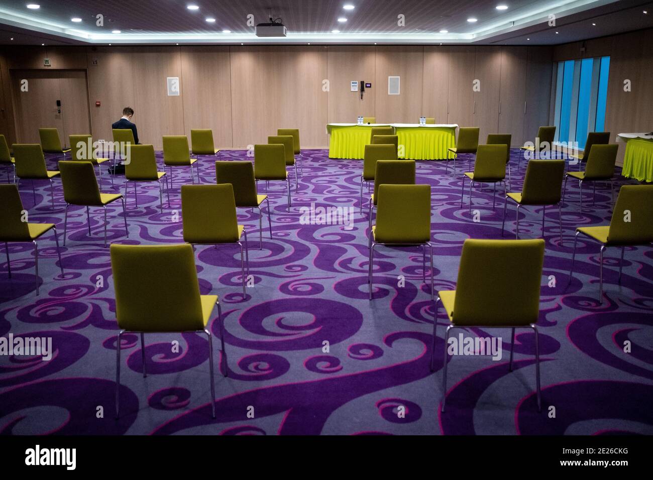 Clement Beaune, Staatssekretär für europäische Angelegenheiten beim Minister für Europa und auswärtige Angelegenheiten Frankreichs, hielt ein Briefing mit über Stockfoto