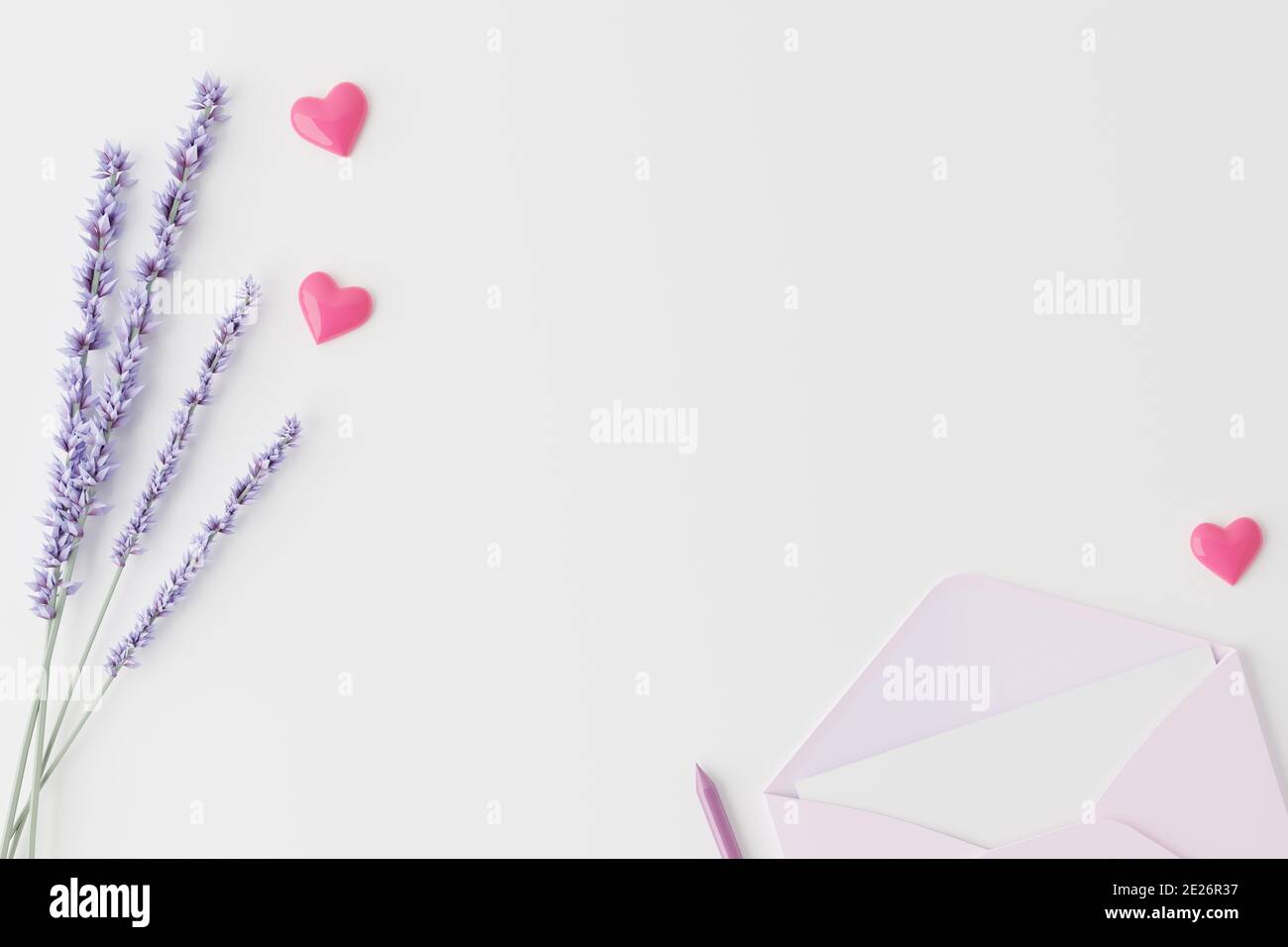 Valentinstag Hintergrund Karte Mockup. 3D-Rendering. Stockfoto