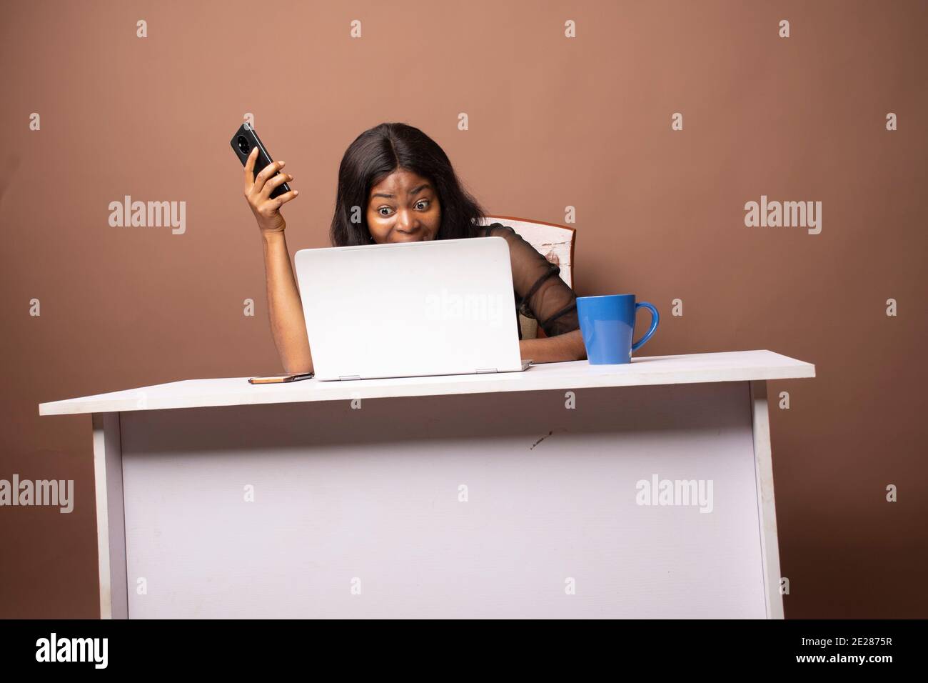 Eine junge Dame, die in ihren Laptop schaut Stockfoto