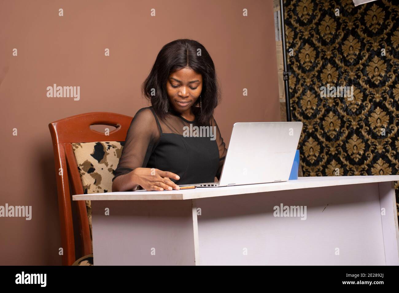 Eine Dame, die von zu Hause aus arbeitet Stockfoto