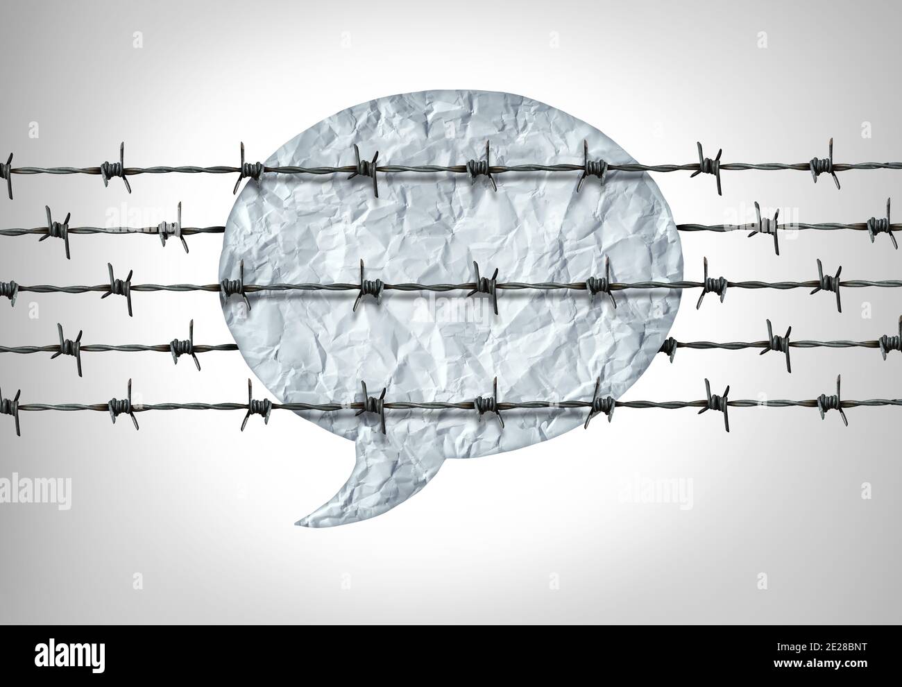 Soziale Medien Einschränkungen und Unterdrückung von Sprache als Zensur, um Meinungen und Gedanken zu zensieren. Stockfoto