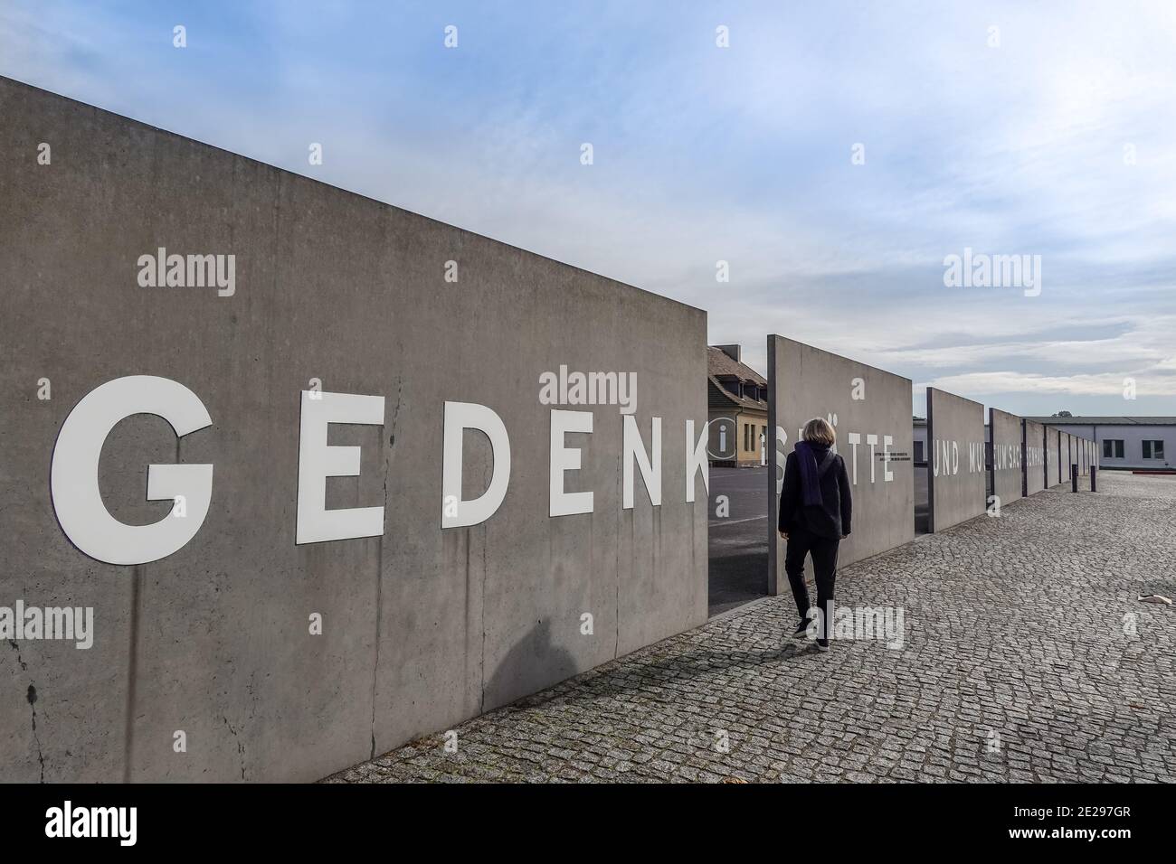 Eingang, Gedenkstätte und Museum Konzentrationslager Sachsenhausen, Oranienburg, Landkreis Oberhavel, Brandenburg, Deutschland Stockfoto