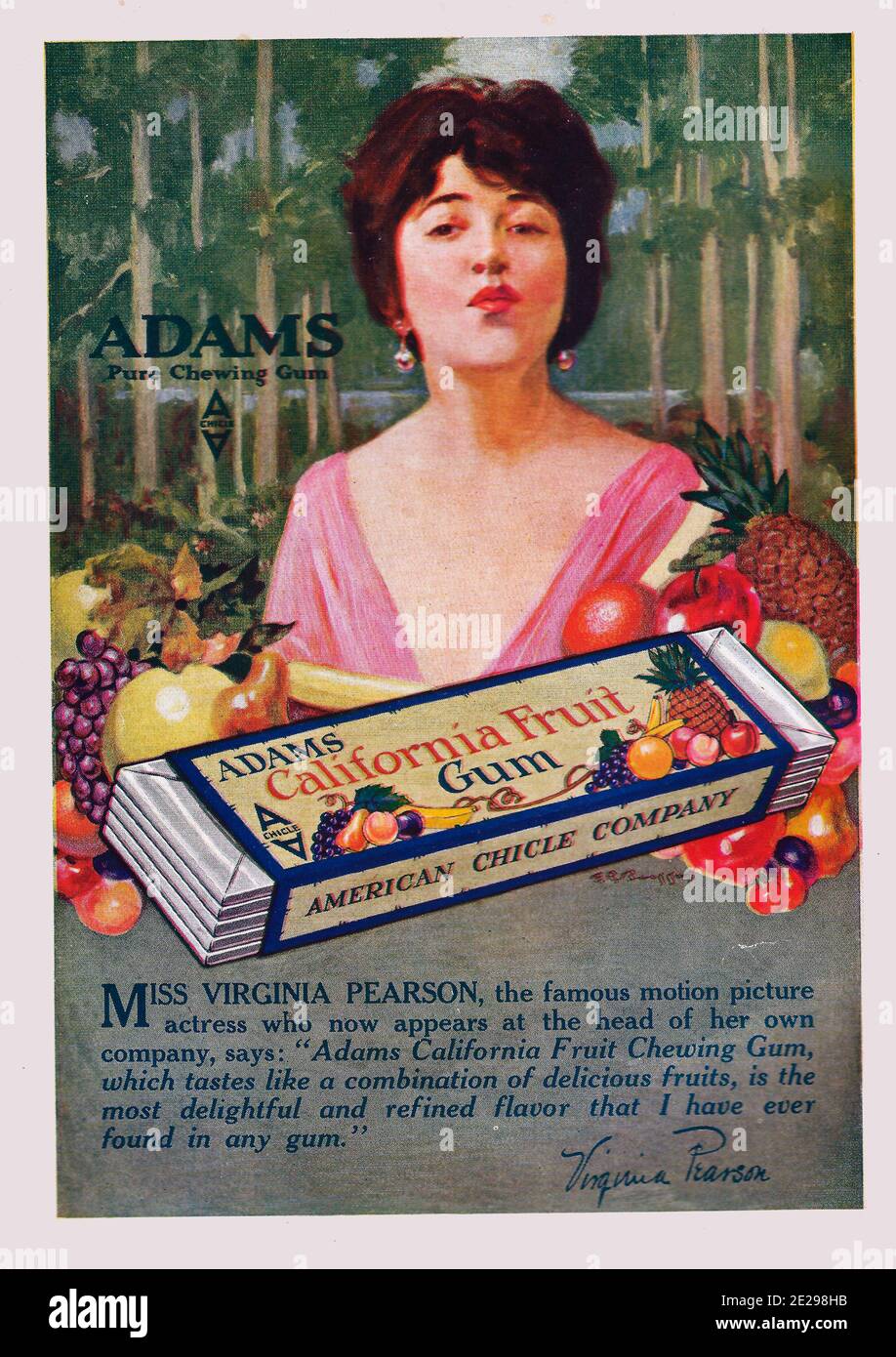 Werbung für Adams California Fruit Gum von der American Chicle Company, 1919 Stockfoto