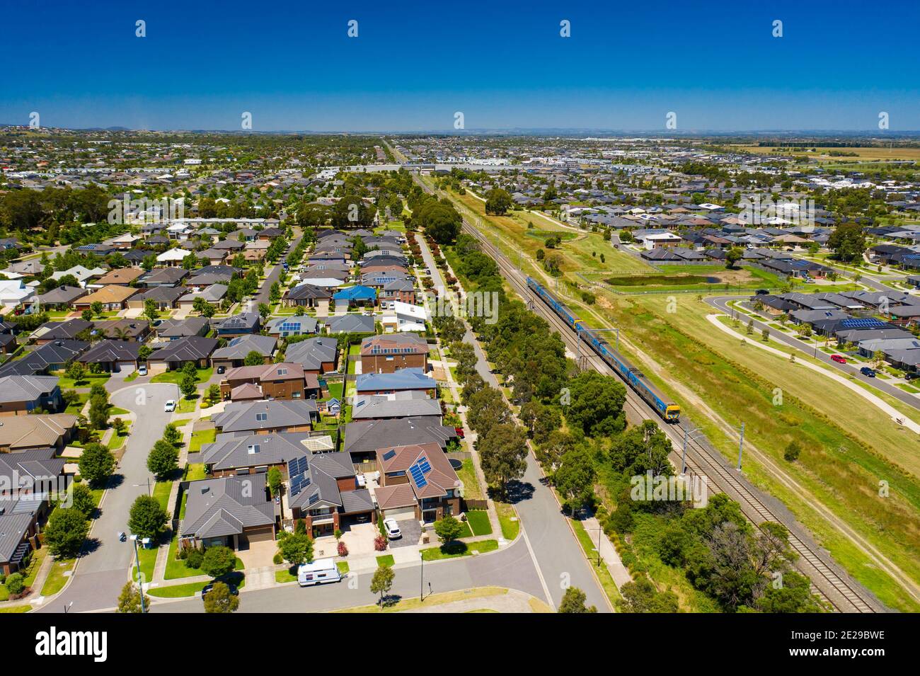 Luftaufnahme eines Außenvororts in Melbourne Stockfoto
