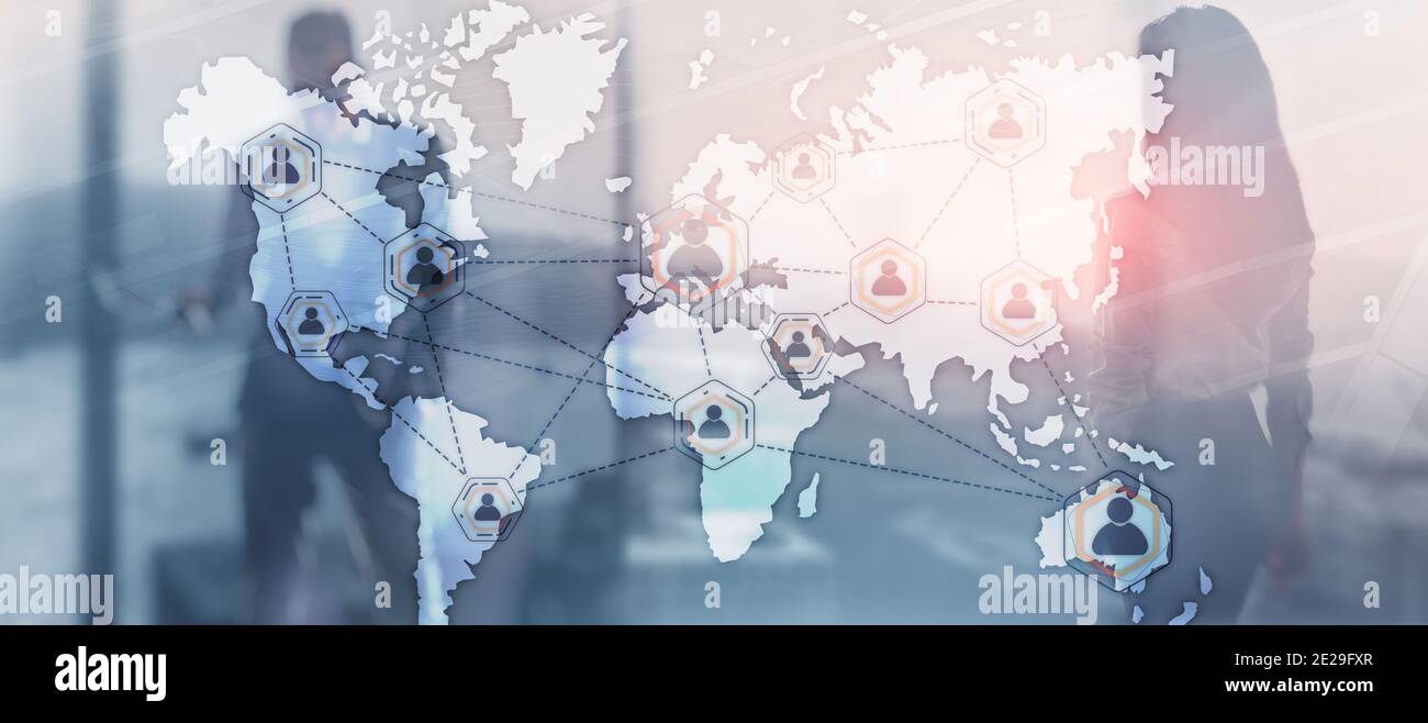 Global Outsourcing Ressourcen Business Internet Technologie Konzept auf Stadt Menschen Hintergrund Stockfoto