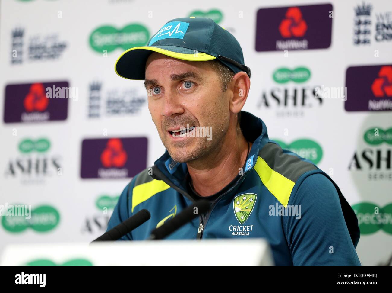 Dateifoto vom 10-09-2019 von Australien Cheftrainer Justin langer. Stockfoto