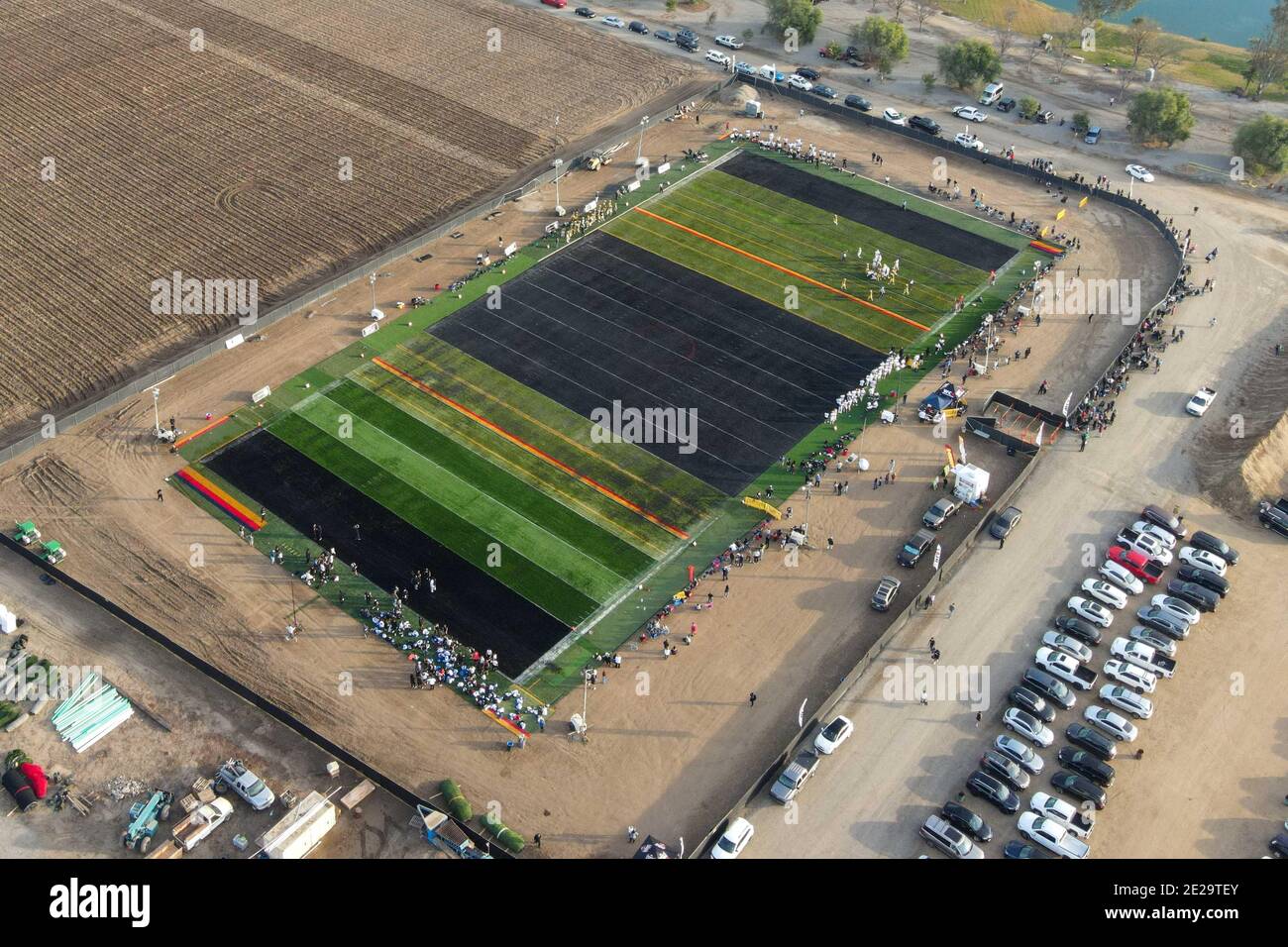 Allgemeine Gesamtdarstellung des „Field of Dreams“ von Winner Circle Athletics, der während der Coronavirus-Pandemie Gaststätte des Highschool-Clubs ist, Sonntag, 3. Januar 2021, in Chino, Calif. (Dylan Stewart/Image of Sport) Stockfoto