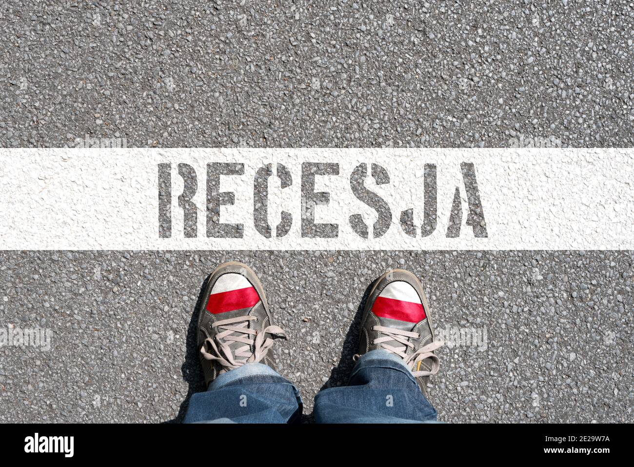 Flagge Polens und die Rezession Stockfoto