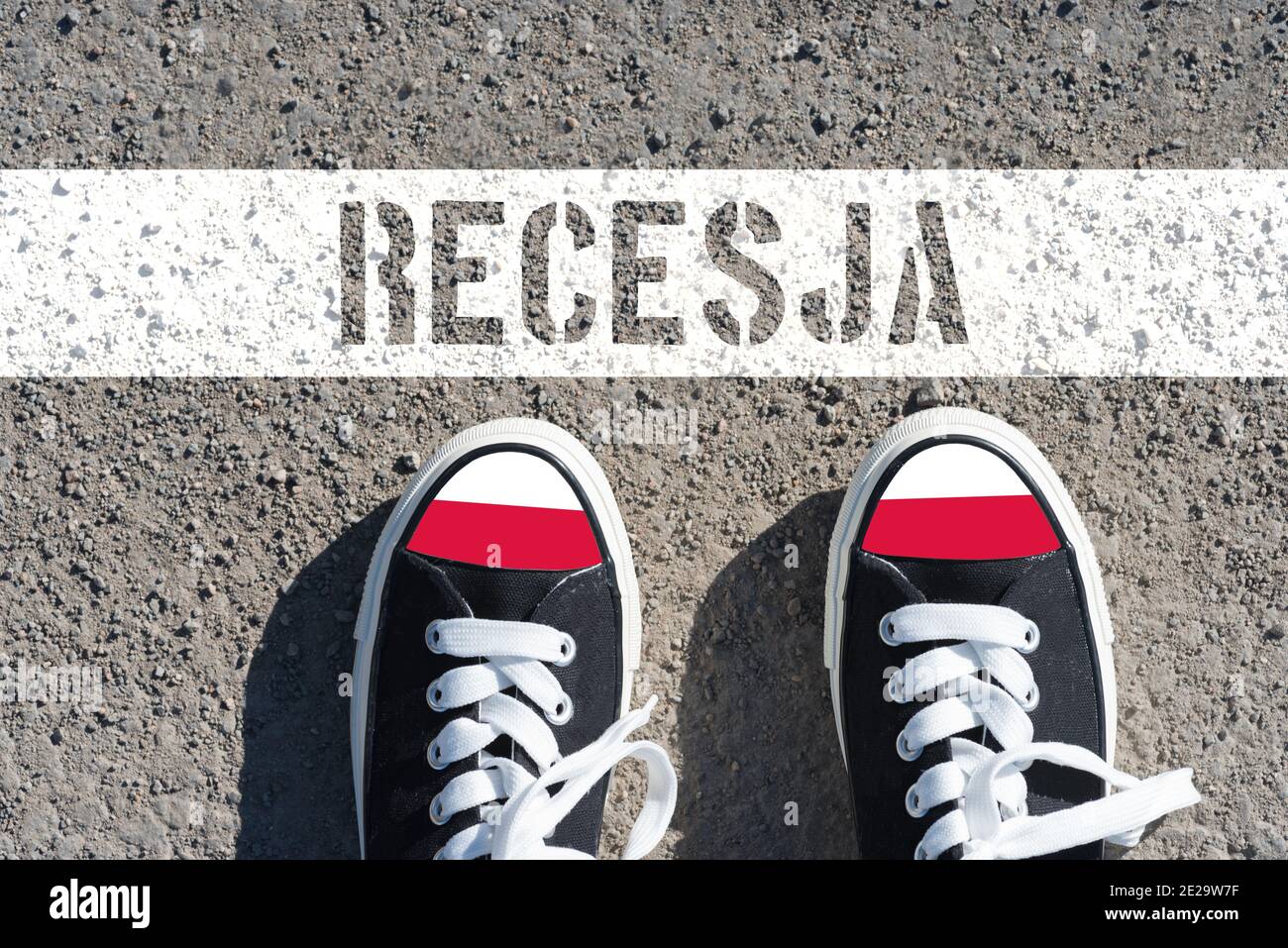 Flagge Polens und die Rezession Stockfoto