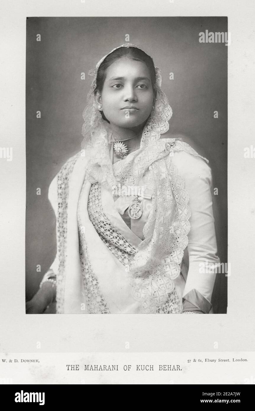 Vintage 19. Jahrhundert Foto: Maharani von Kuch Behar, Cooch Behar, auch bekannt als Koch Bihar, war ein fürstlicher Staat in Indien während der britischen Raj. Bild c. 1890. Stockfoto
