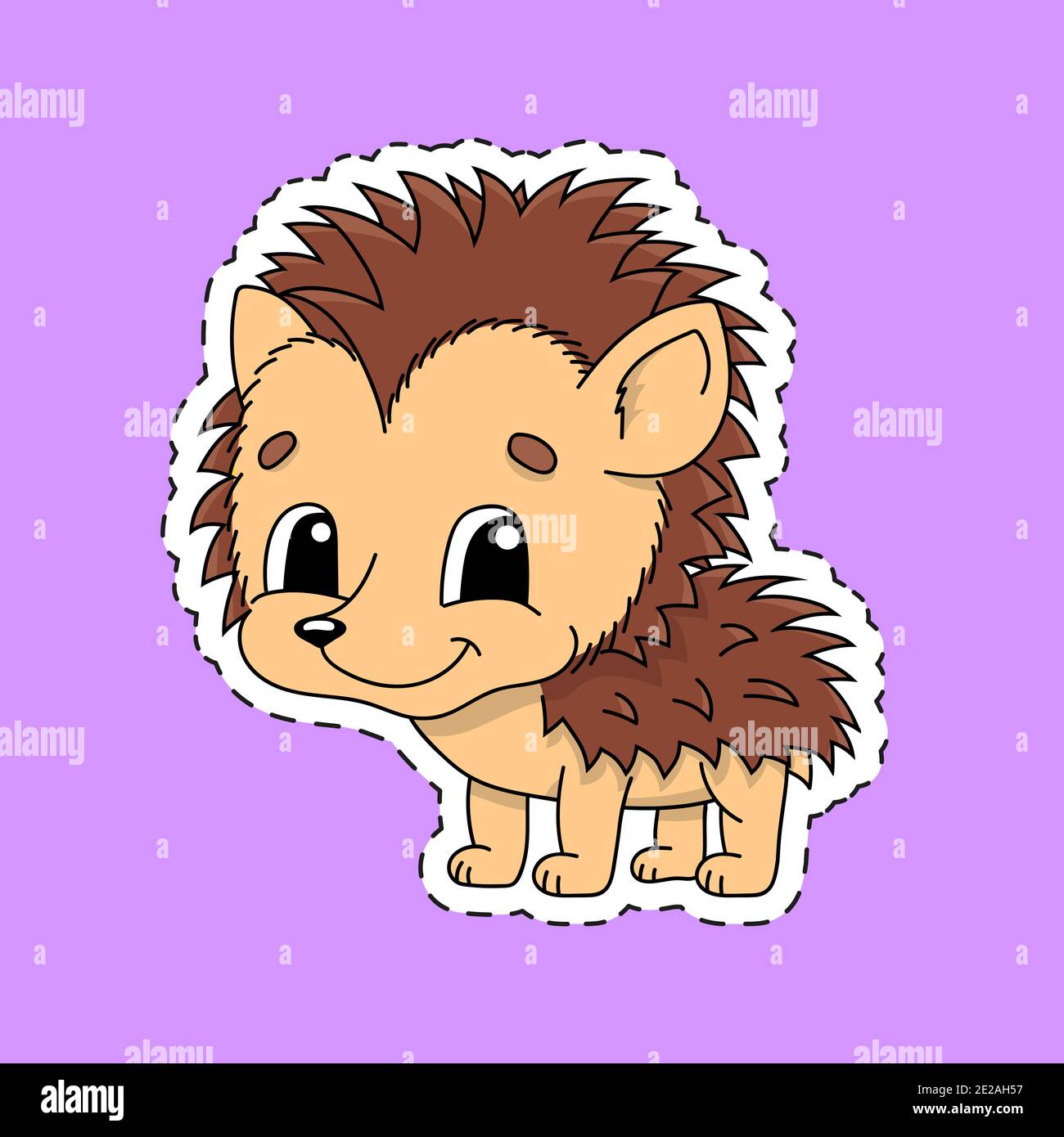 Aufkleber mit Kontur. Zeichentrickfigur. Igel Tier. Farbenfrohe Vektorgrafik. Auf farbigem Hintergrund isoliert. Vorlage für Ihr Design. Stock Vektor