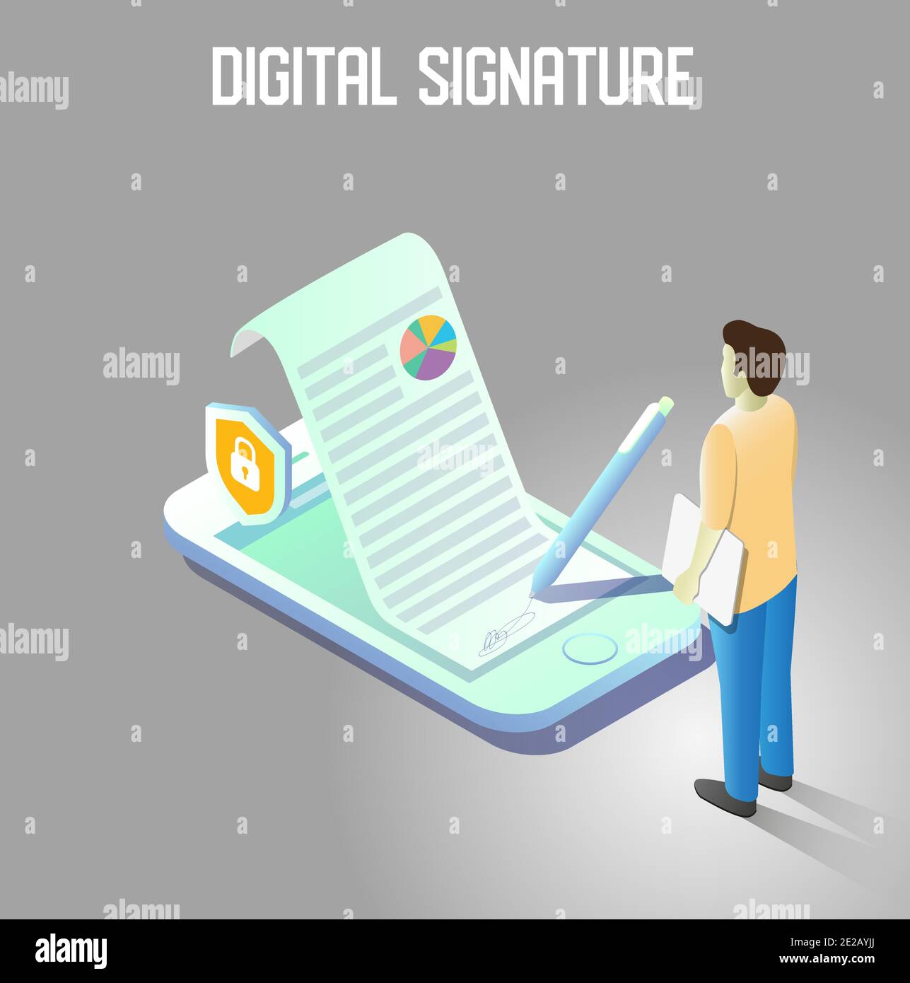 Digitale Signatur Vektor isometrische Illustration Stock Vektor