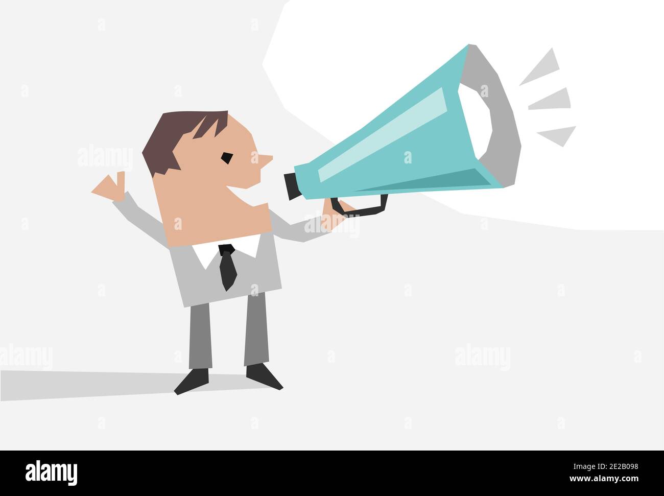 Illustrierte Cartoon Geschäftsmann mit Megaphon, eine Information geben Stockfoto