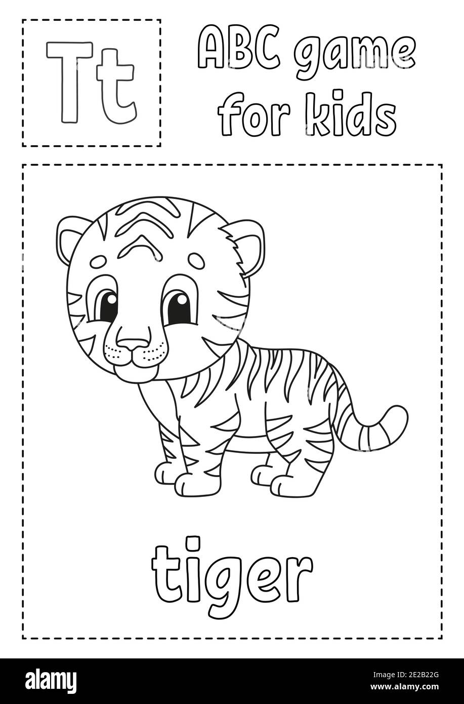 Buchstabe T ist für Tiger. ABC-Spiel für Kinder. Alphabet Malseite.  Zeichentrickfigur. Wort und Buchstabe. Vektorgrafik Stock-Vektorgrafik -  Alamy