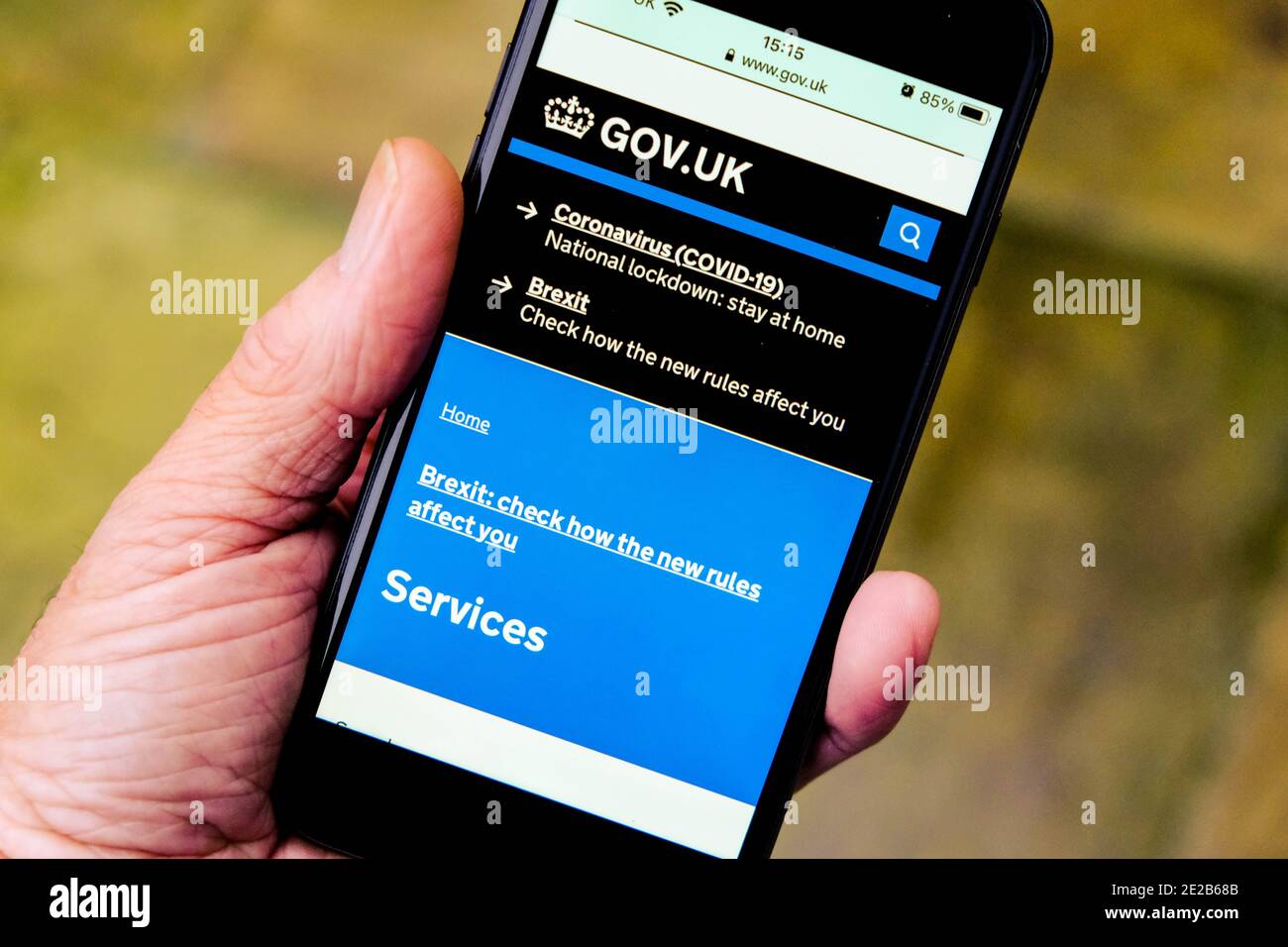 London UK, Januar 13 2021, Regierung App auf EINEM Handy mit neuen Regeln für Dienstleistungen nach dem Brexit Stockfoto