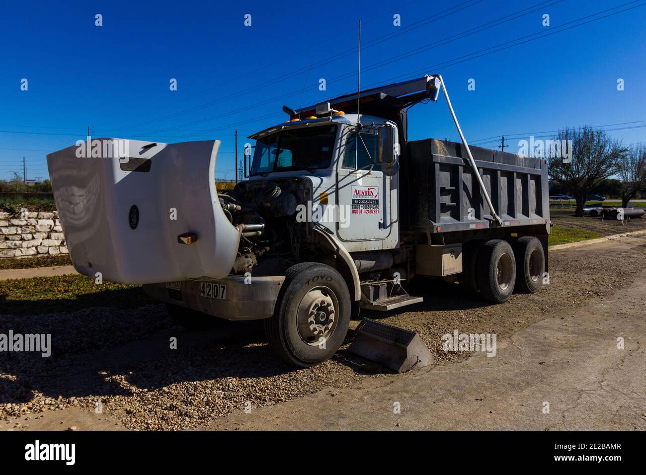 Zerbrochener Dump Truck in Austin Texas Stockfoto