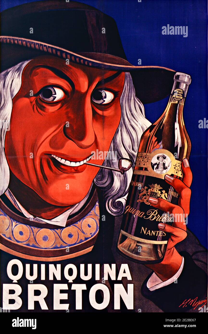 Vintage Werbeplakat für den aromatischen Wein Quinquina. Stockfoto