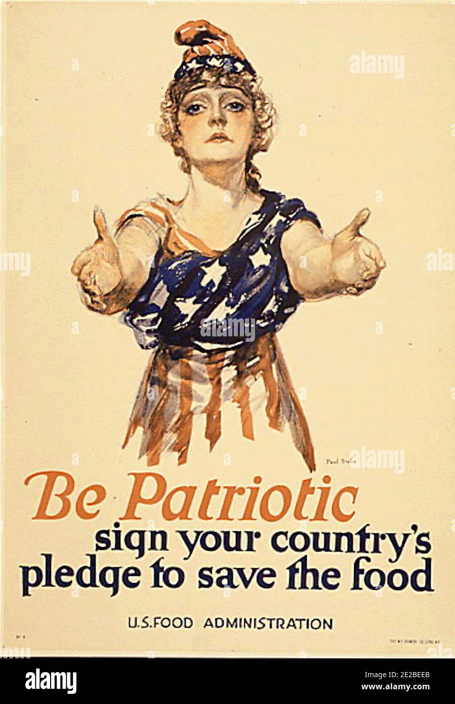 Sei patriotisch - unterzeichne das Versprechen deines Landes, das Essen zu retten. Öffentliches Informationsplakat der amerikanischen Regierung. Stockfoto
