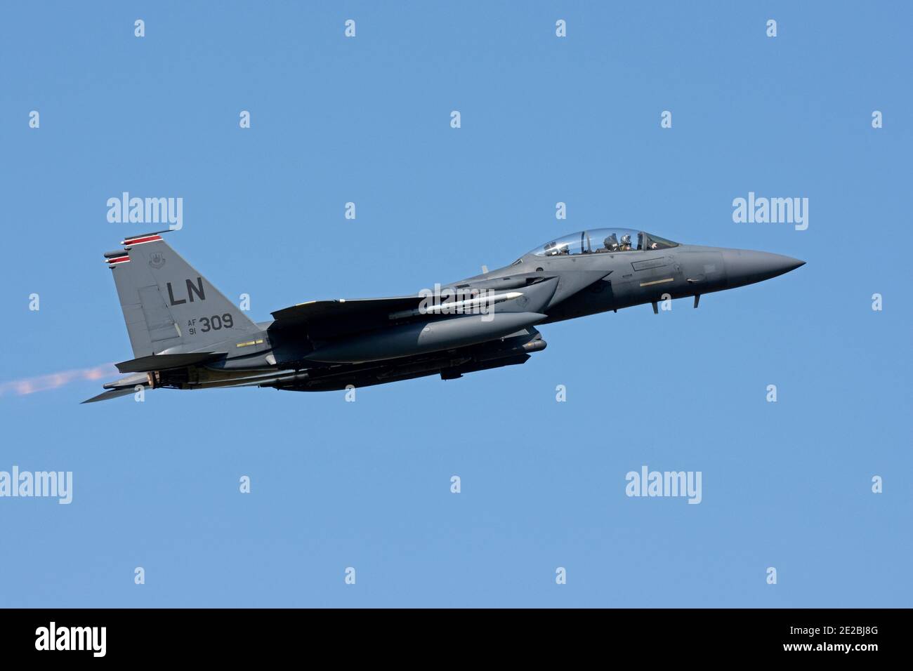 McDonnell Douglas F-15E Strike Eagle 48th Fighter Wing, 494th Fighter Squadron, USAFE, gegründet und gesehen bei RAF Lakenheath, England. Stockfoto