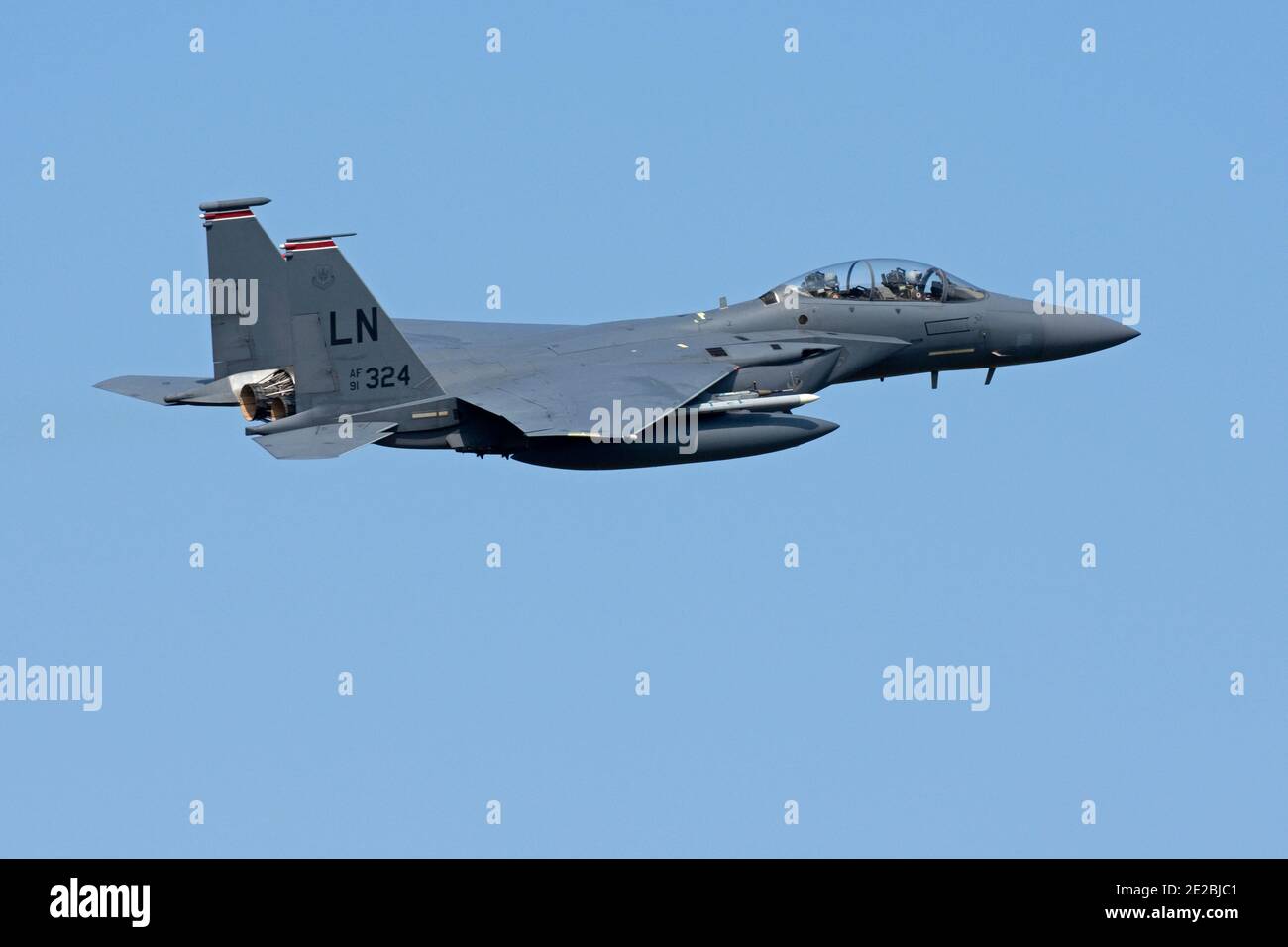 McDonnell Douglas F-15E Strike Eagle of the 48th Fighter Wing, 494th Fighter Squadron, USAFE, gegründet und gesehen bei RAF Lakenheath, England. Stockfoto