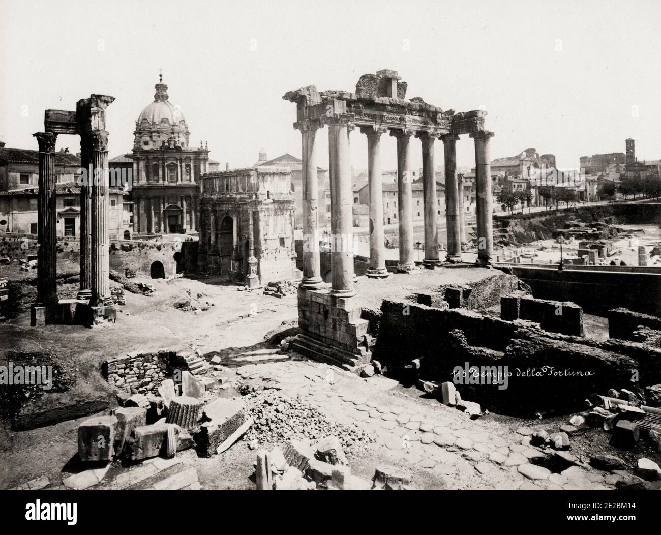 19. Jahrhundert Vintage-Foto: Römische Ruinen im Forum, rom, Italien, Bild c.1880. Stockfoto