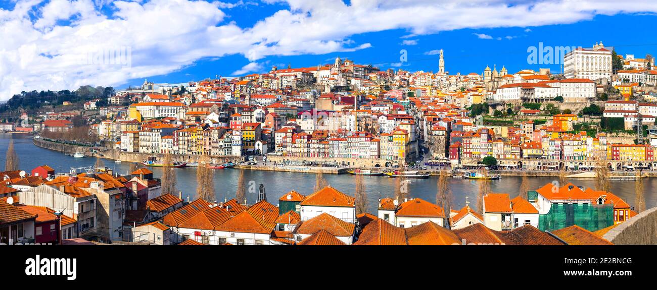 Panorama der schönen Stadt Porto, Portugal Reisen und Sehenswürdigkeiten Stockfoto