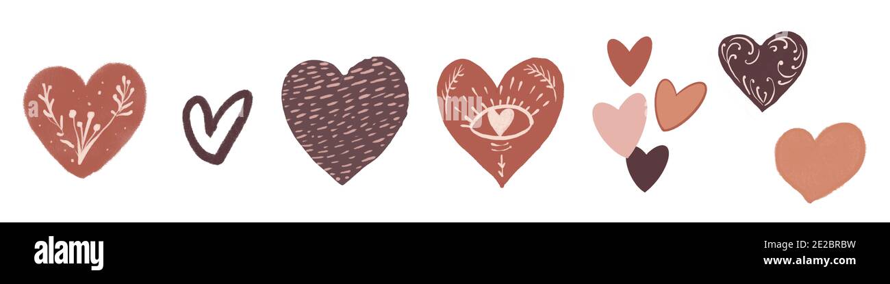 Boho Valentine Day Set besteht aus sechs Gnomen mit Herzen, Luftballons, Brief, ein Holzschild Stockfoto
