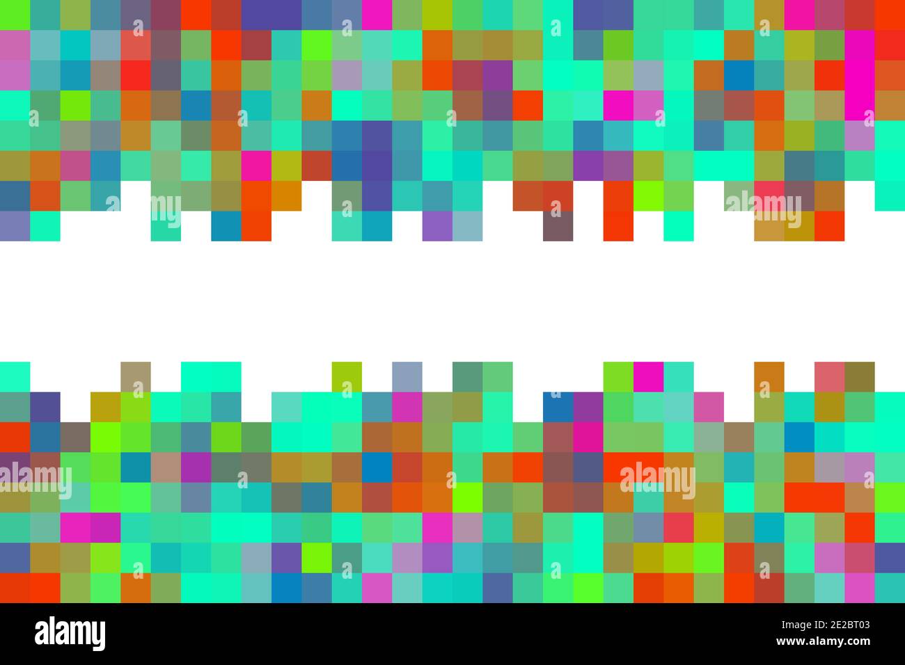 Bunt von Pixel Gradienten Textur zufällige horizontale Mosaik. Mosaikmuster mit großen Quadraten. Stockfoto