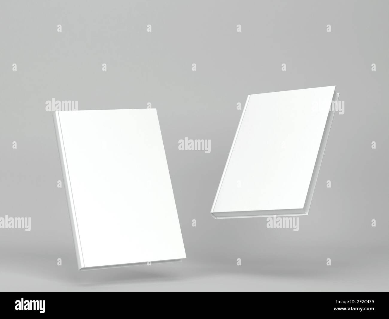 Modell mit leerem Buchdeckel. 3d-Darstellung auf grauem Hintergrund Stockfoto