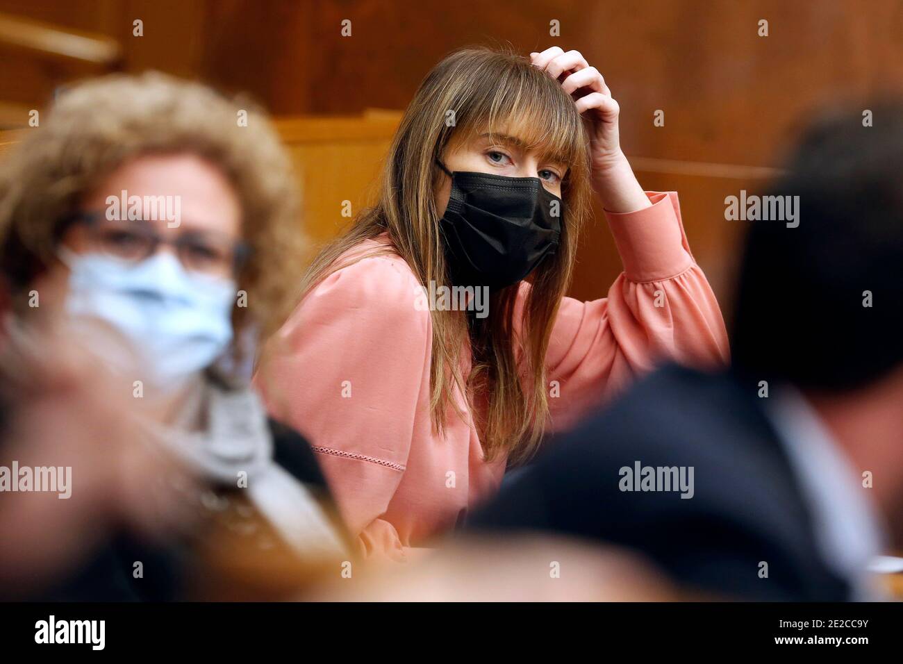 Rom, Italien. Januar 2021. Italia Viva Stellvertreterin Maria Elena Boschi während der Pressekonferenz der Partei Italia Viva, die offiziell die Regierungskrise eröffnet. Tatsächlich traten Minister seiner Partei als Protest zurück. Rom (Italien), 13. Januar 2021 Foto Samantha Zucchi/Insidefoto Kredit: Insidefoto srl/Alamy Live News Stockfoto