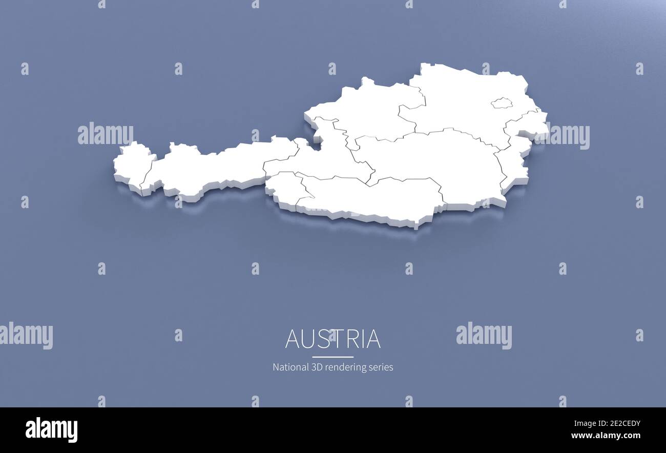 österreich-Karte. 3d-Rendering von Karten von Ländern. Stockfoto