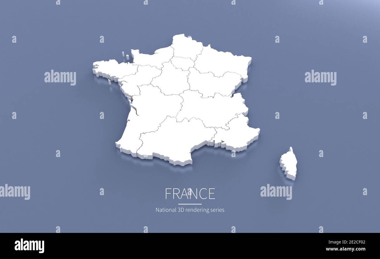Frankreich-Karte. 3d-Rendering von Karten von Ländern. Stockfoto