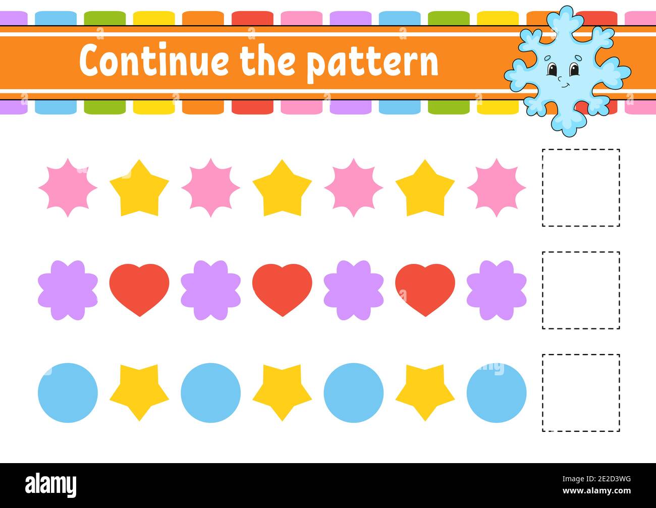 Das Muster fortsetzen. Arbeitsblatt zur Entwicklung von Schulungen. Spiel für Kinder. Aktivitätsseite. Puzzle für Kinder. Rätsel für Vorschule. Flach isolierter Vektor il Stock Vektor