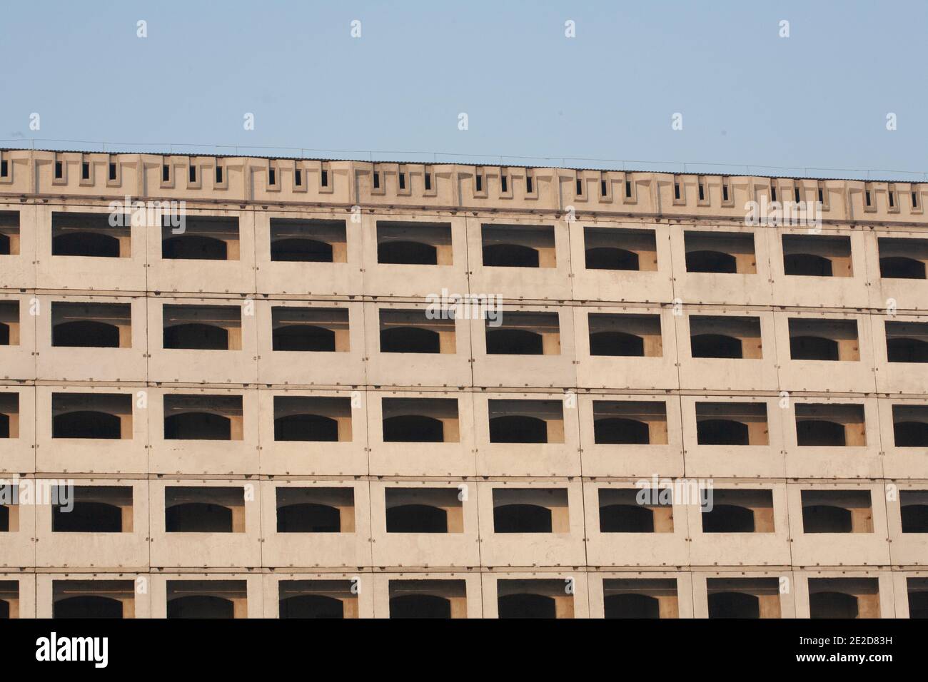 Der Bau der Gebäude ist alte Technik, Fertighäuser Stockfoto