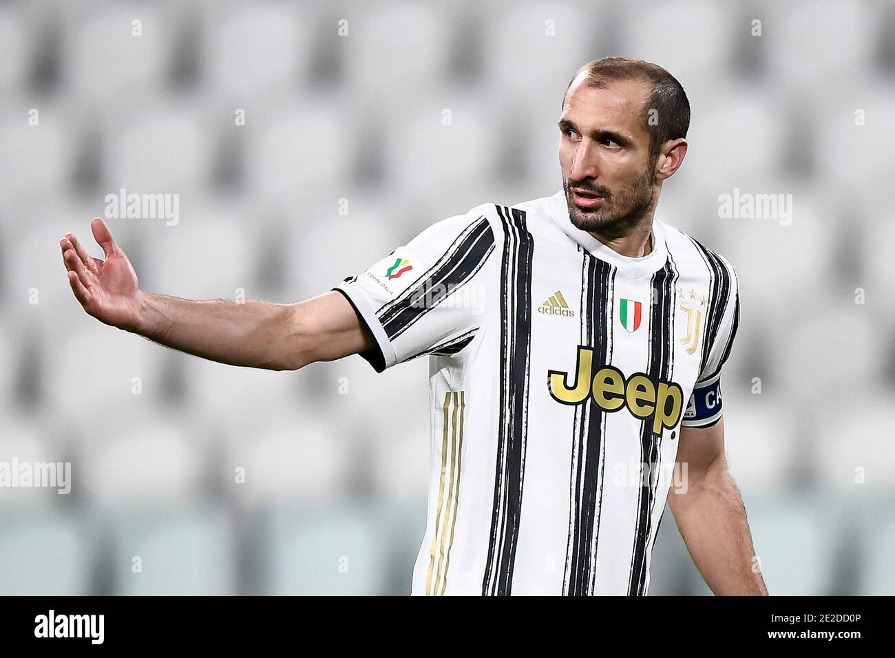 Turin, Italien. Januar 2021. TURIN, ITALIEN - 13. Januar 2021: Giorgio Chiellini von Juventus FC ist beim Fußballspiel Coppa Italia zwischen dem FC Juventus und dem FC Genua zu sehen. (Foto von Nicolò Campo/Sipa USA) Quelle: SIPA USA/Alamy Live News Stockfoto