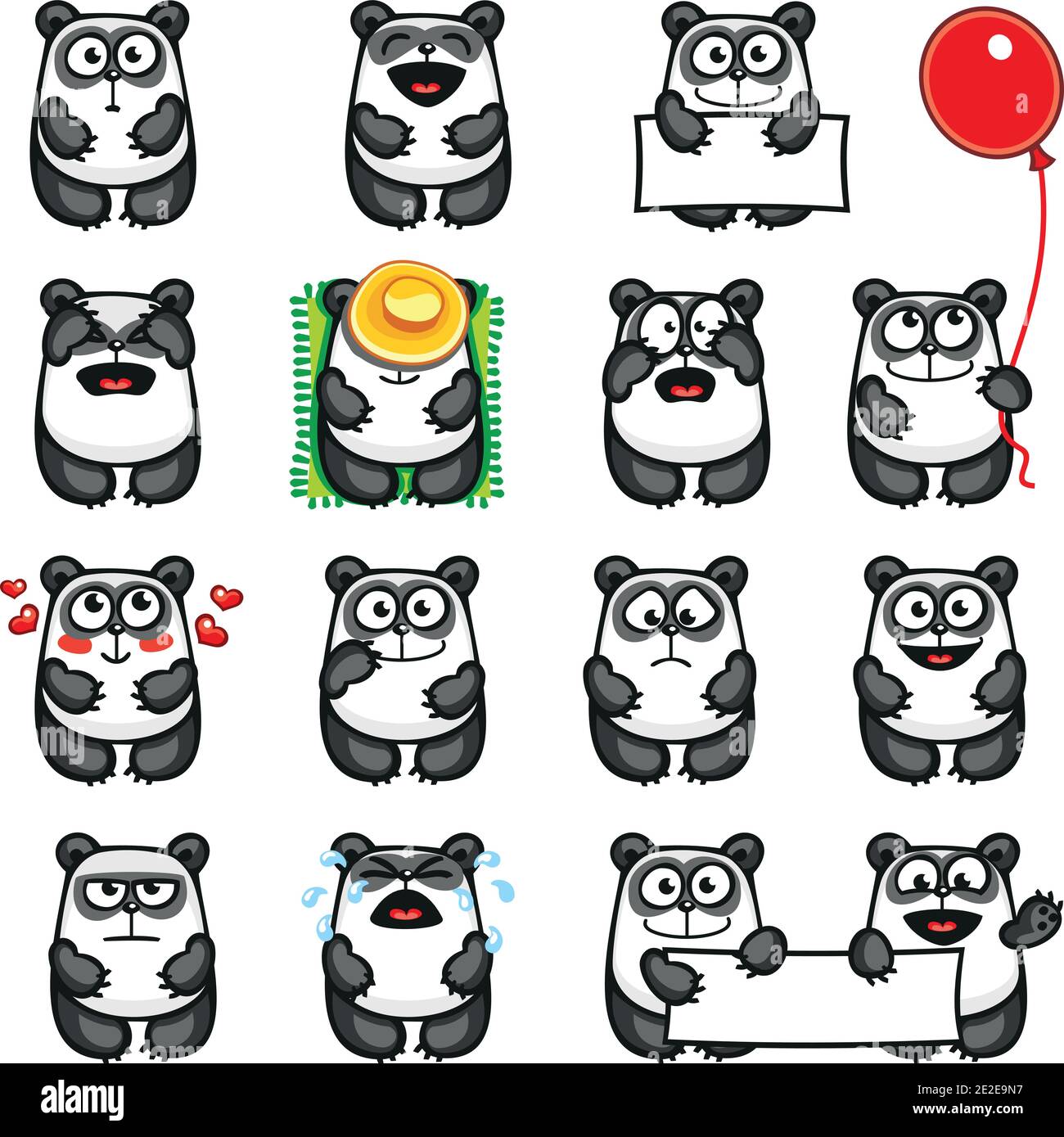 Smiley Pandas einzeln gruppiert für einfaches copy-n-paste. Stock Vektor