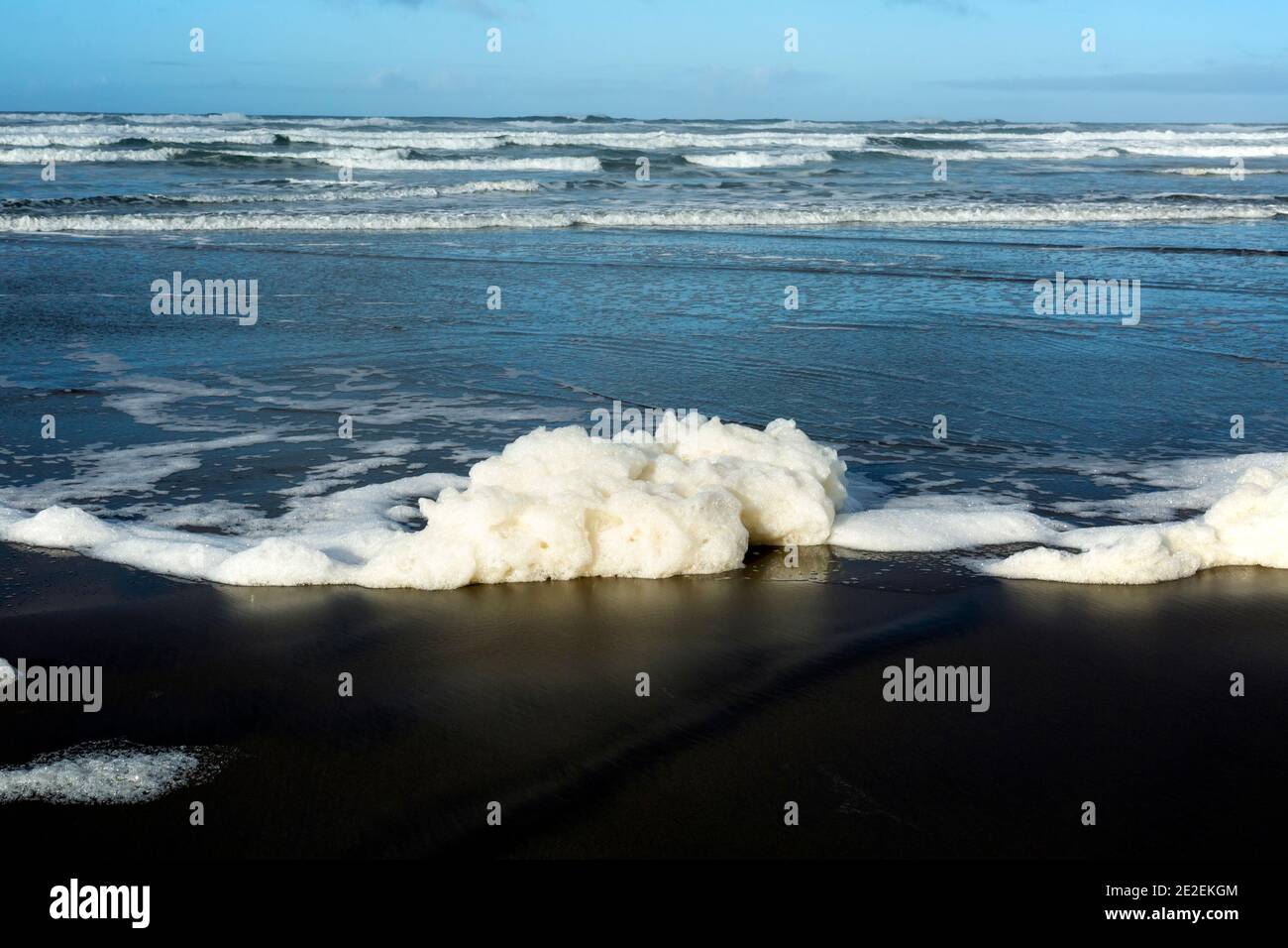 WA19118-00...WASHINGTON - Meeresschaum nach einem Sturm nach Long Beach gewaschen. Stockfoto