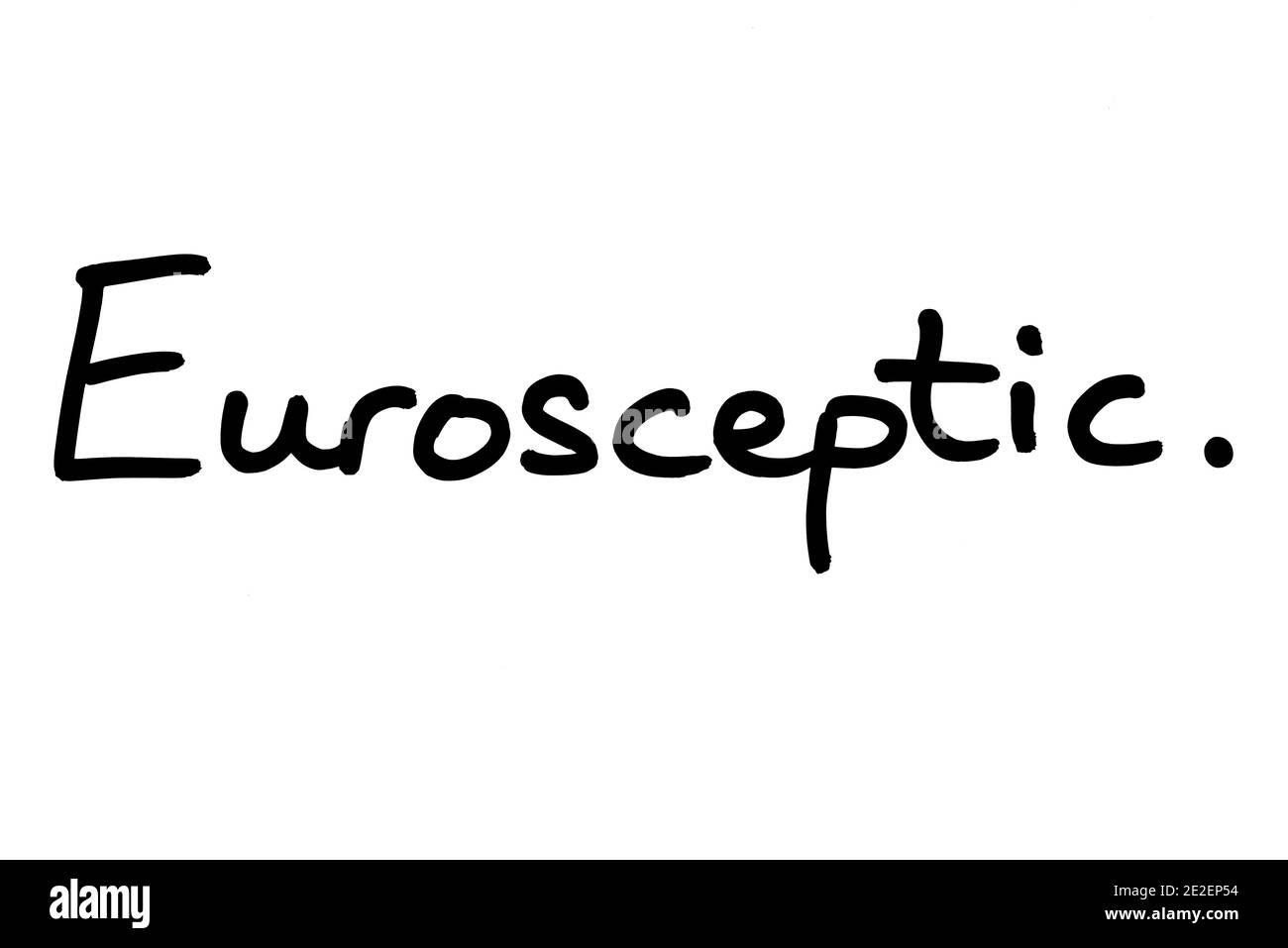 Das Wort Euroskeptiker, handgeschrieben auf weißem Hintergrund. Stockfoto