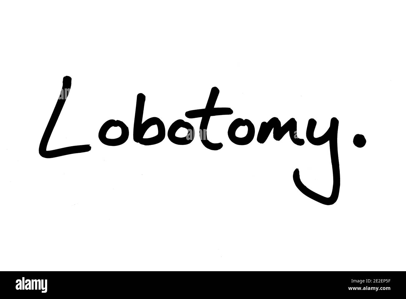 Lobotomie, handgeschrieben auf weißem Hintergrund. Stockfoto