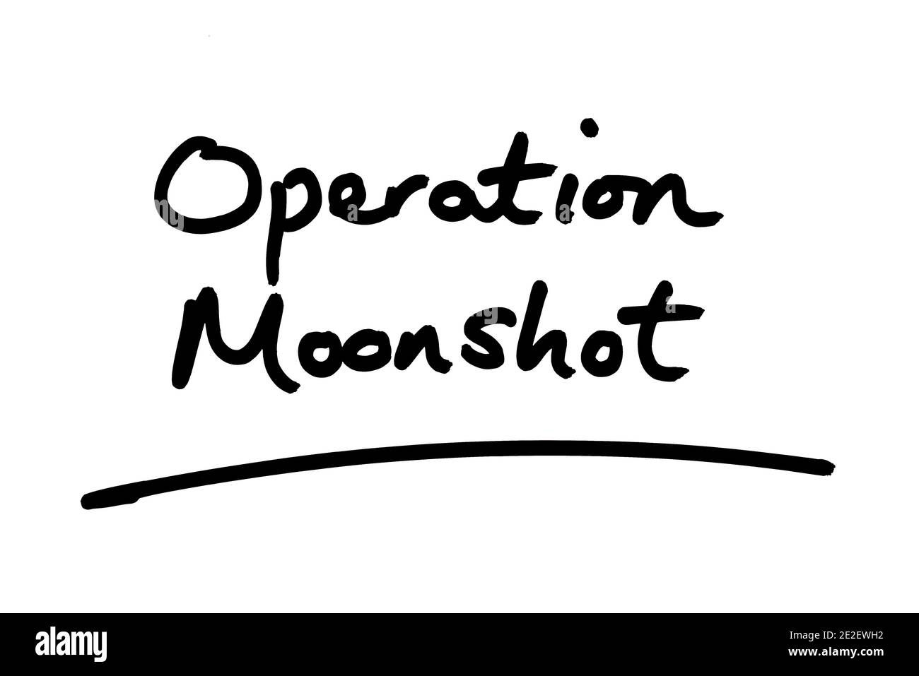 Operation Moonshot handgeschrieben auf weißem Hintergrund. Stockfoto