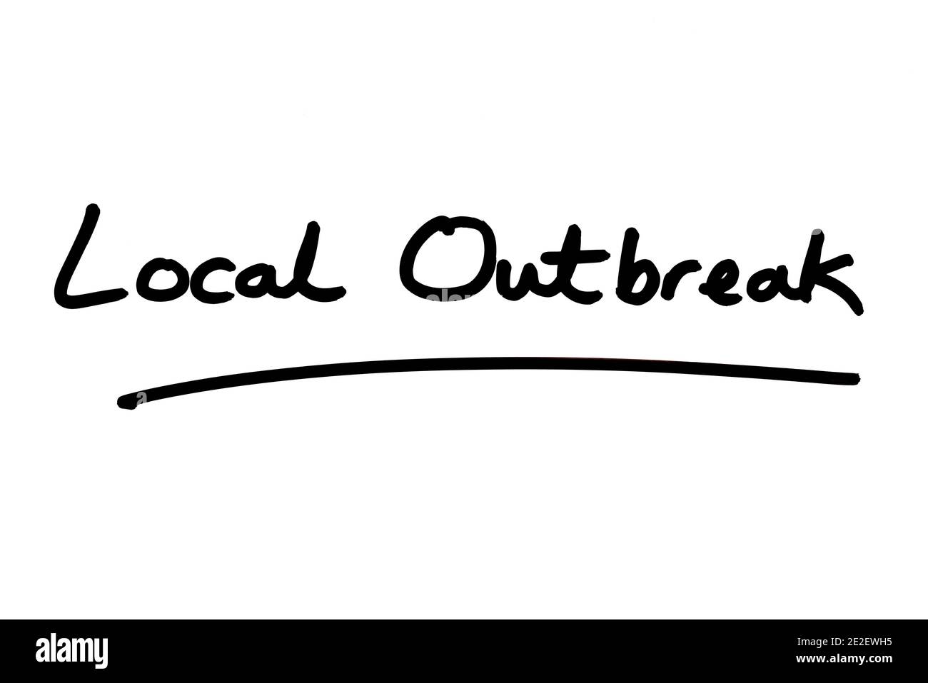 Lokaler Ausbruch handgeschrieben auf weißem Hintergrund. Stockfoto