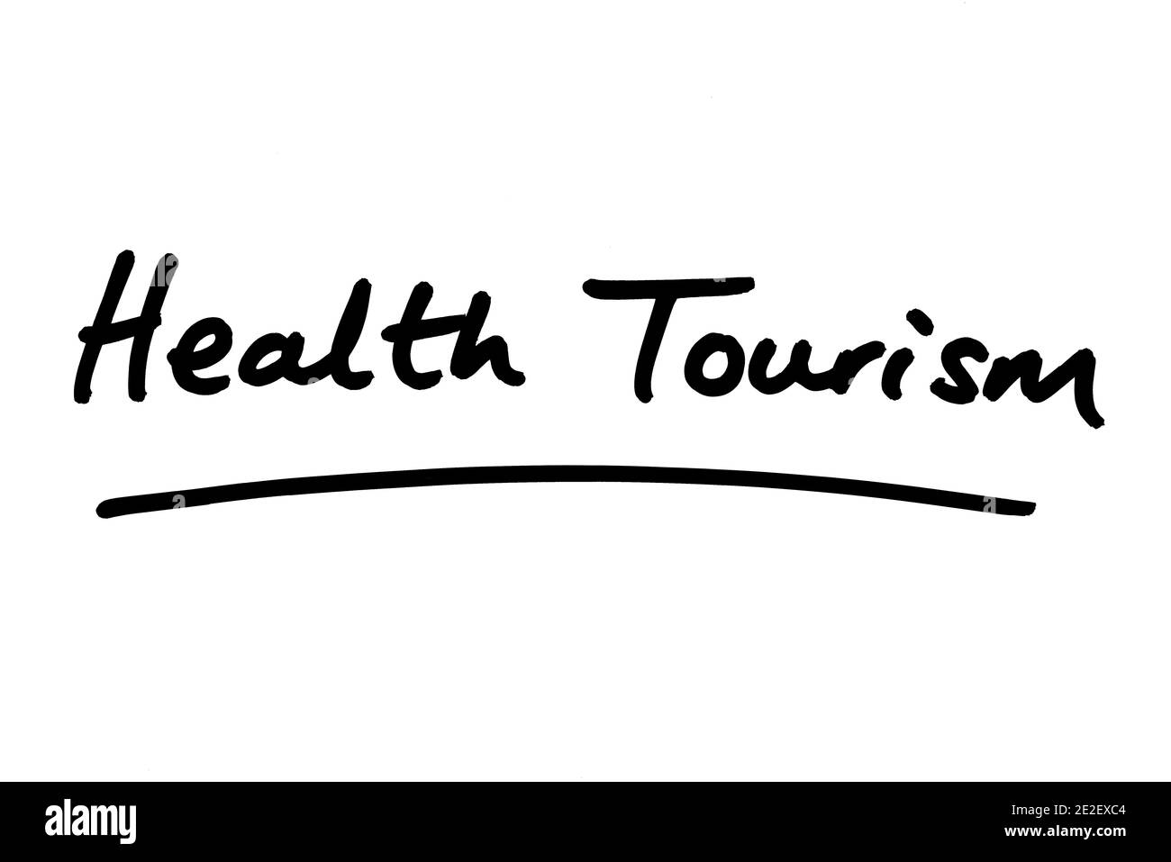Gesundheit Tourismus handgeschrieben auf weißem Hintergrund. Stockfoto