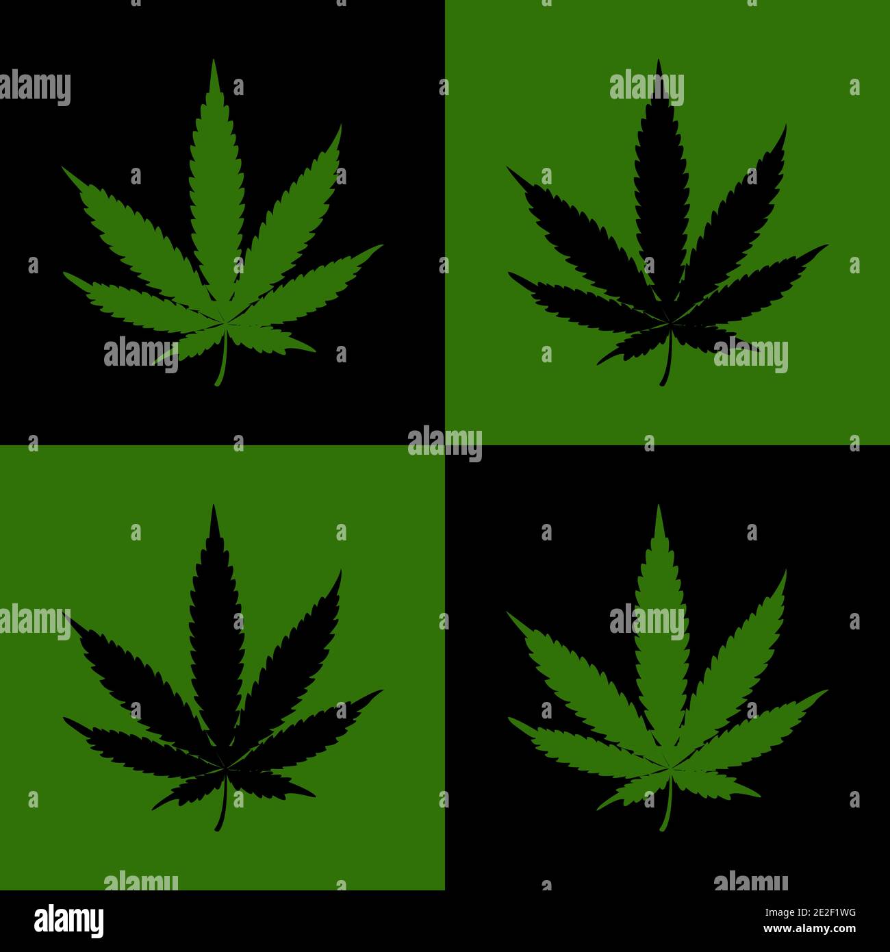 Nahtloses Muster mit Marihuana-Symbol auf schwarzem und grünem Hintergrund. Designelement. Vektorgrafik. Stock Vektor